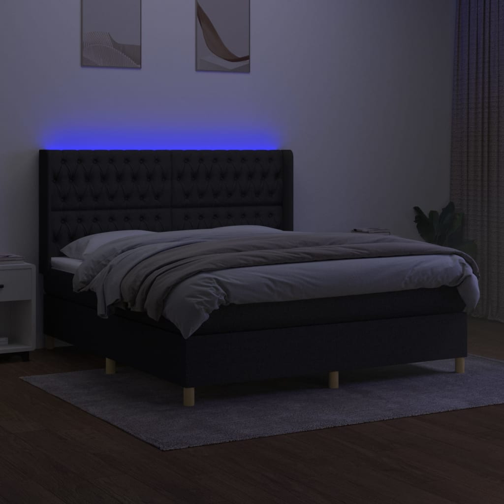 kontinentalseng med LED-lys 180x200 cm stof sort