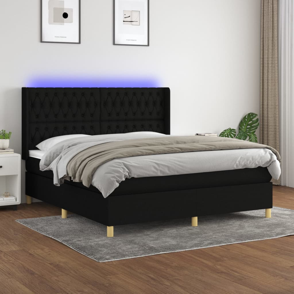 kontinentalseng med LED-lys 180x200 cm stof sort
