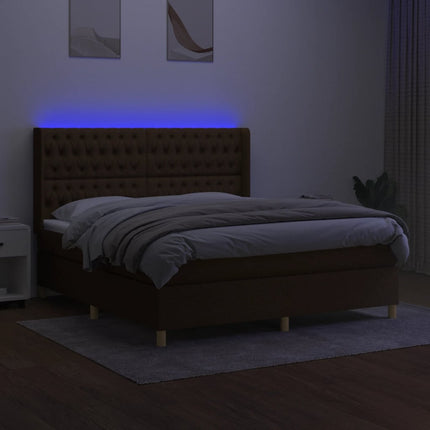 kontinentalseng med LED-lys 180x200 cm stof mørkebrun