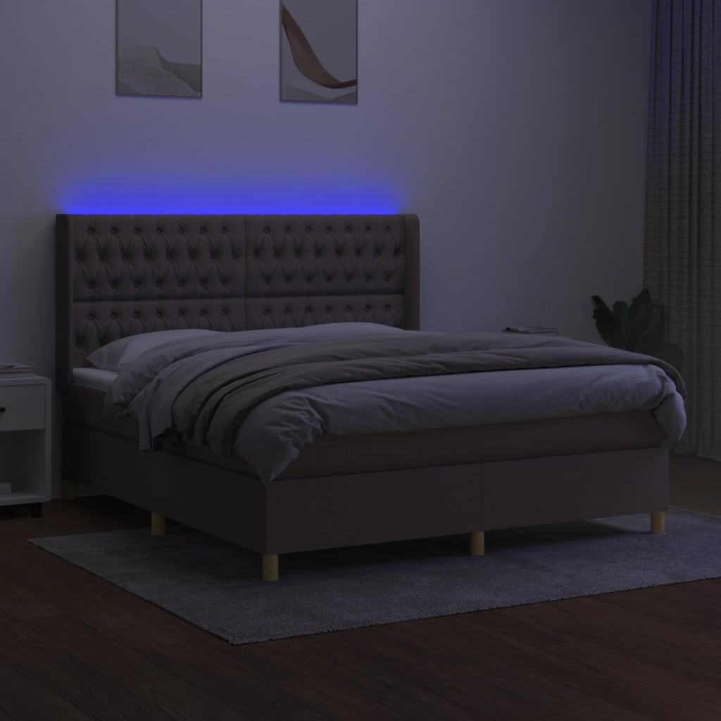 kontinentalseng med LED-lys 180x200 cm stof gråbrun