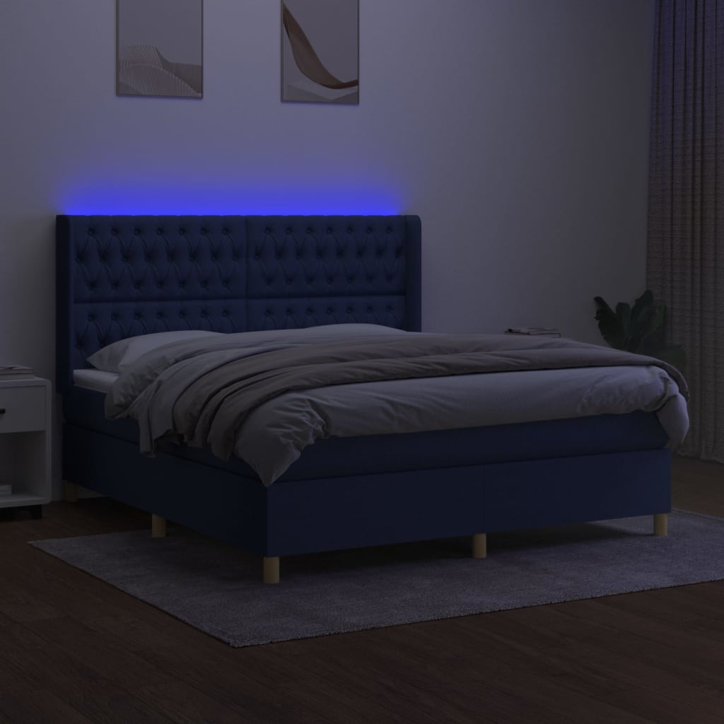 kontinentalseng med LED-lys 180x200 cm stof blå