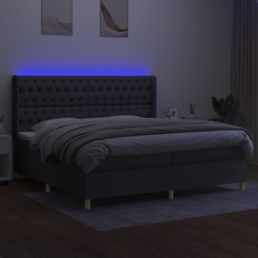 kontinentalseng med LED-lys 200x200 cm stof mørkegrå