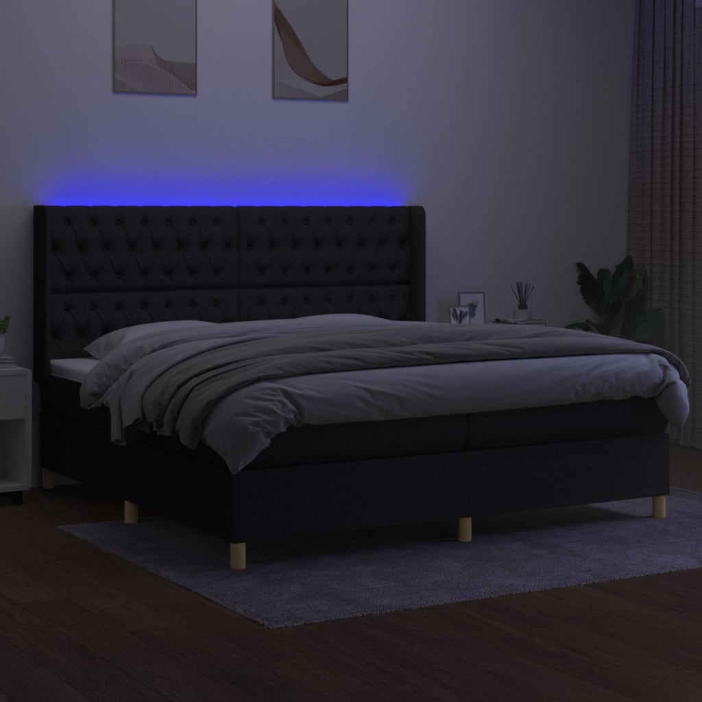 kontinentalseng med LED-lys 200x200 cm stof sort