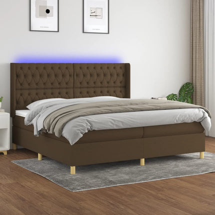kontinentalseng med LED-lys 200x200 cm stof mørkebrun