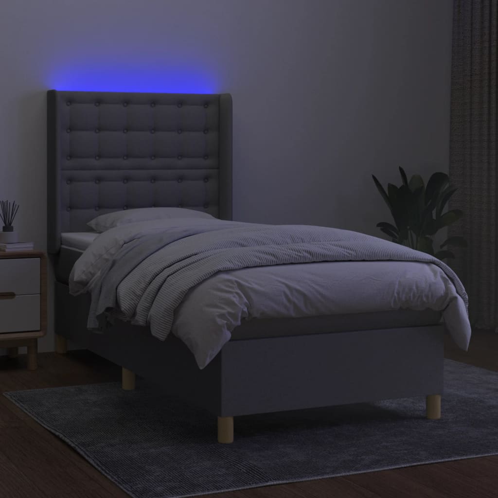kontinentalseng med LED-lys 80x200 cm stof lysegrå