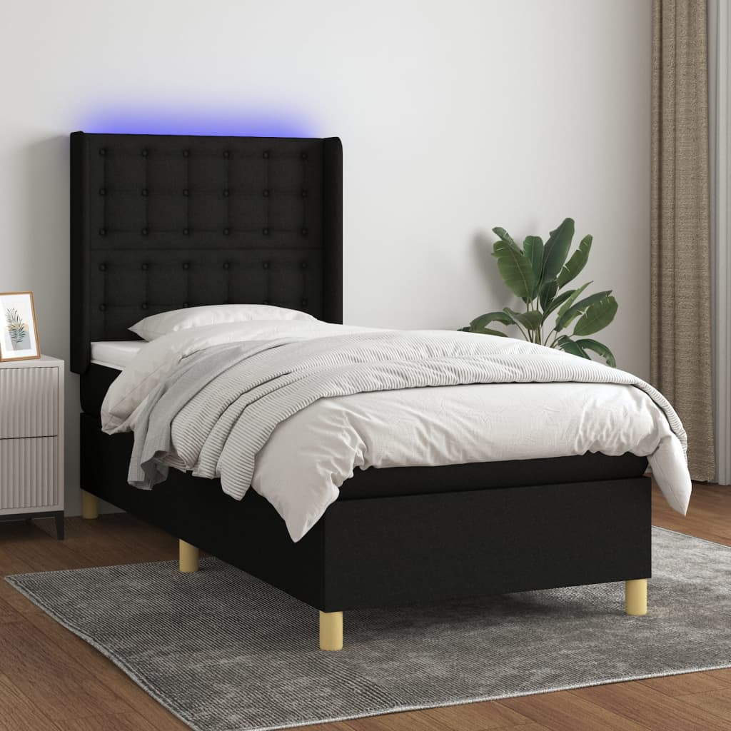 kontinentalseng med LED-lys 80x200 cm stof sort