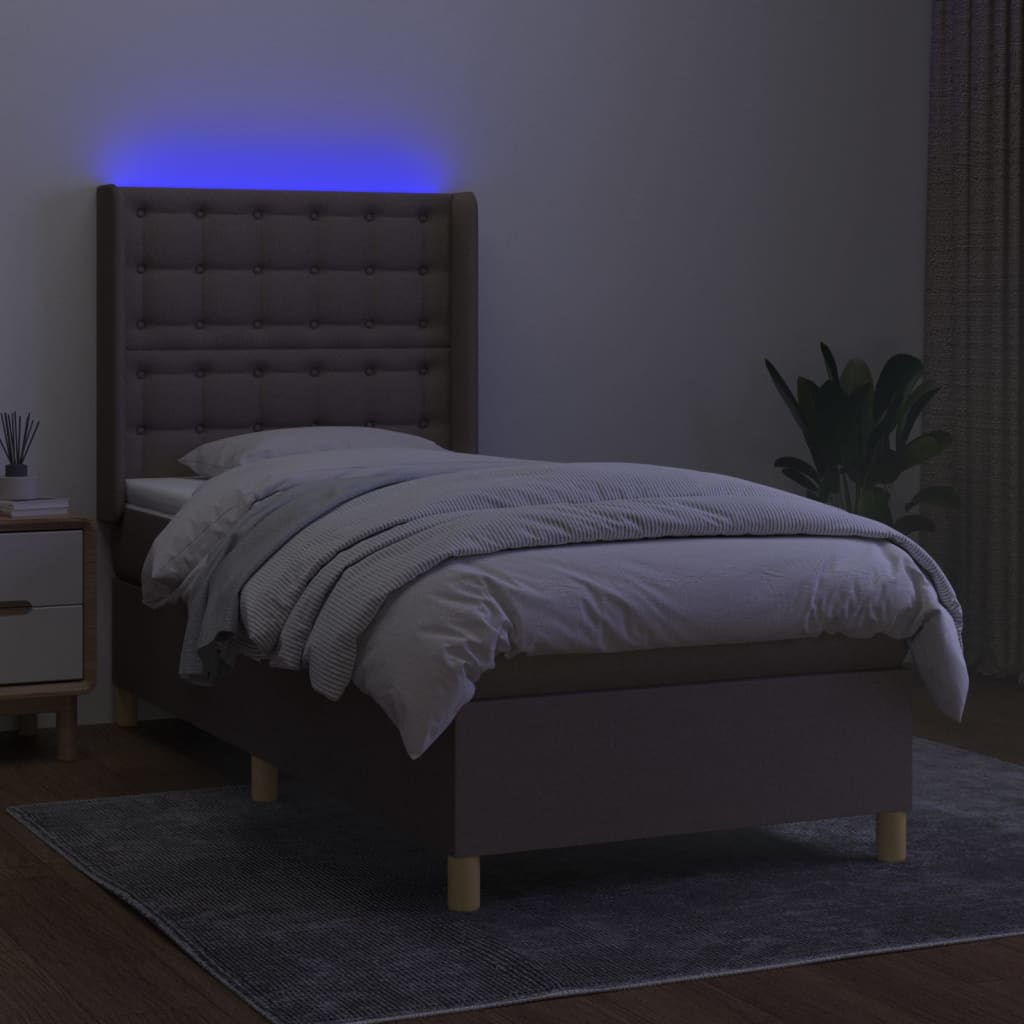 kontinentalseng med LED-lys 80x200 cm stof gråbrun