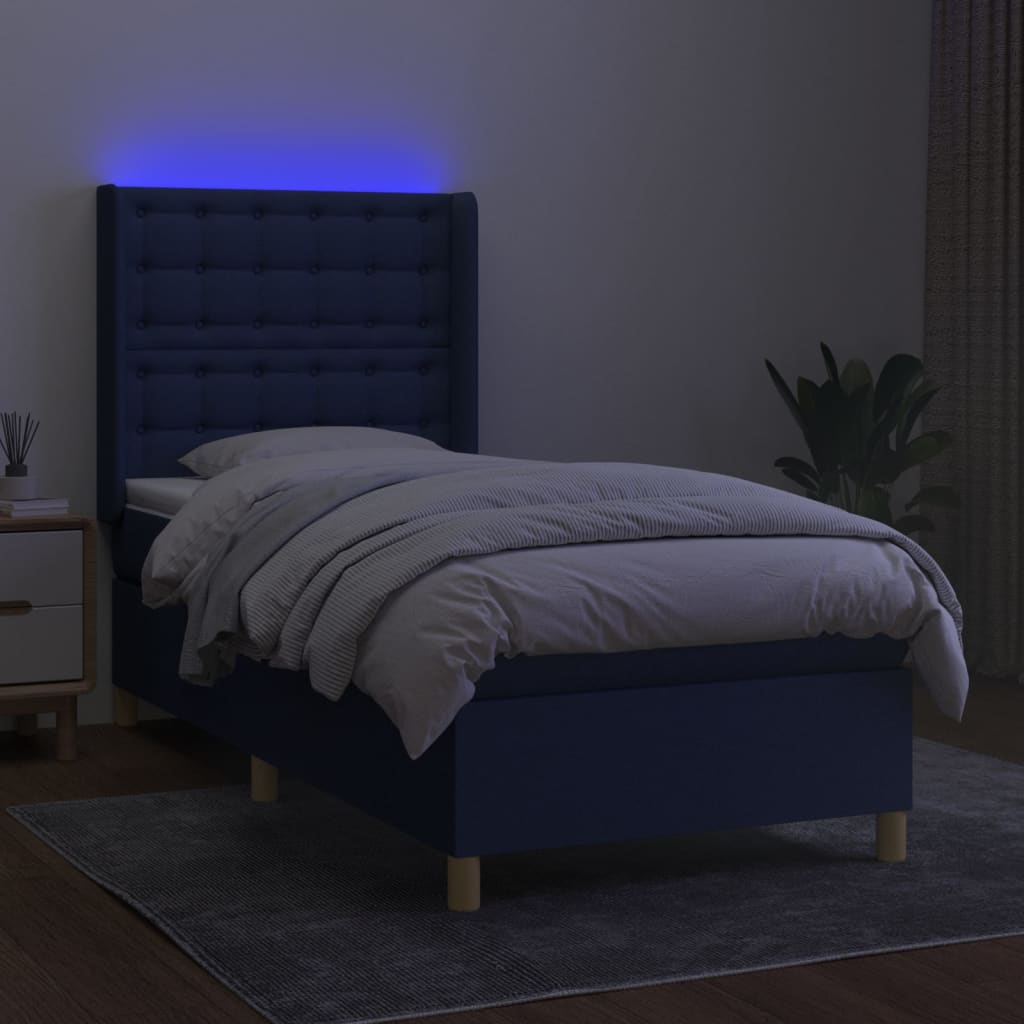 kontinentalseng med LED-lys 100x200 cm stof blå