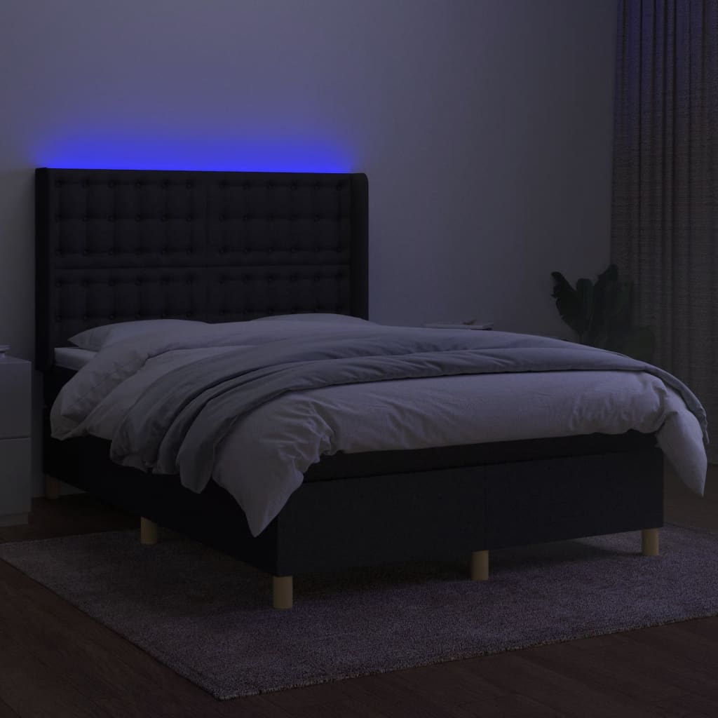 kontinentalseng med LED-lys 140x190 cm stof sort