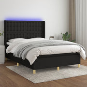kontinentalseng med LED-lys 140x190 cm stof sort