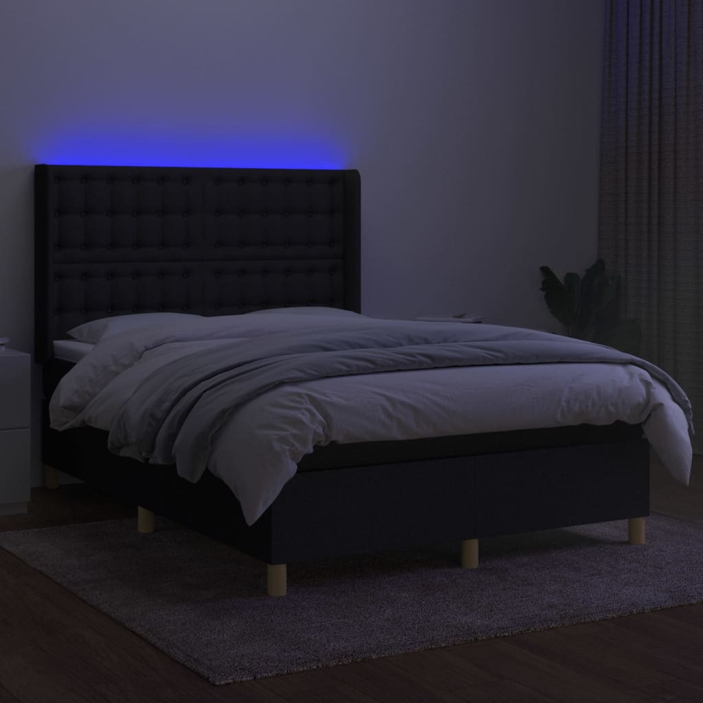 kontinentalseng med LED-lys 140x200 cm stof sort