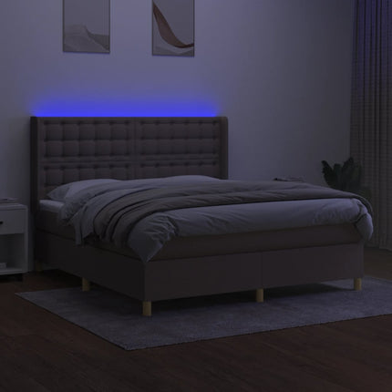 kontinentalseng med LED-lys 160x200 cm stof gråbrun