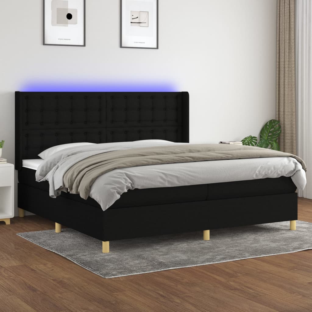 kontinentalseng med LED-lys 200x200 cm stof sort