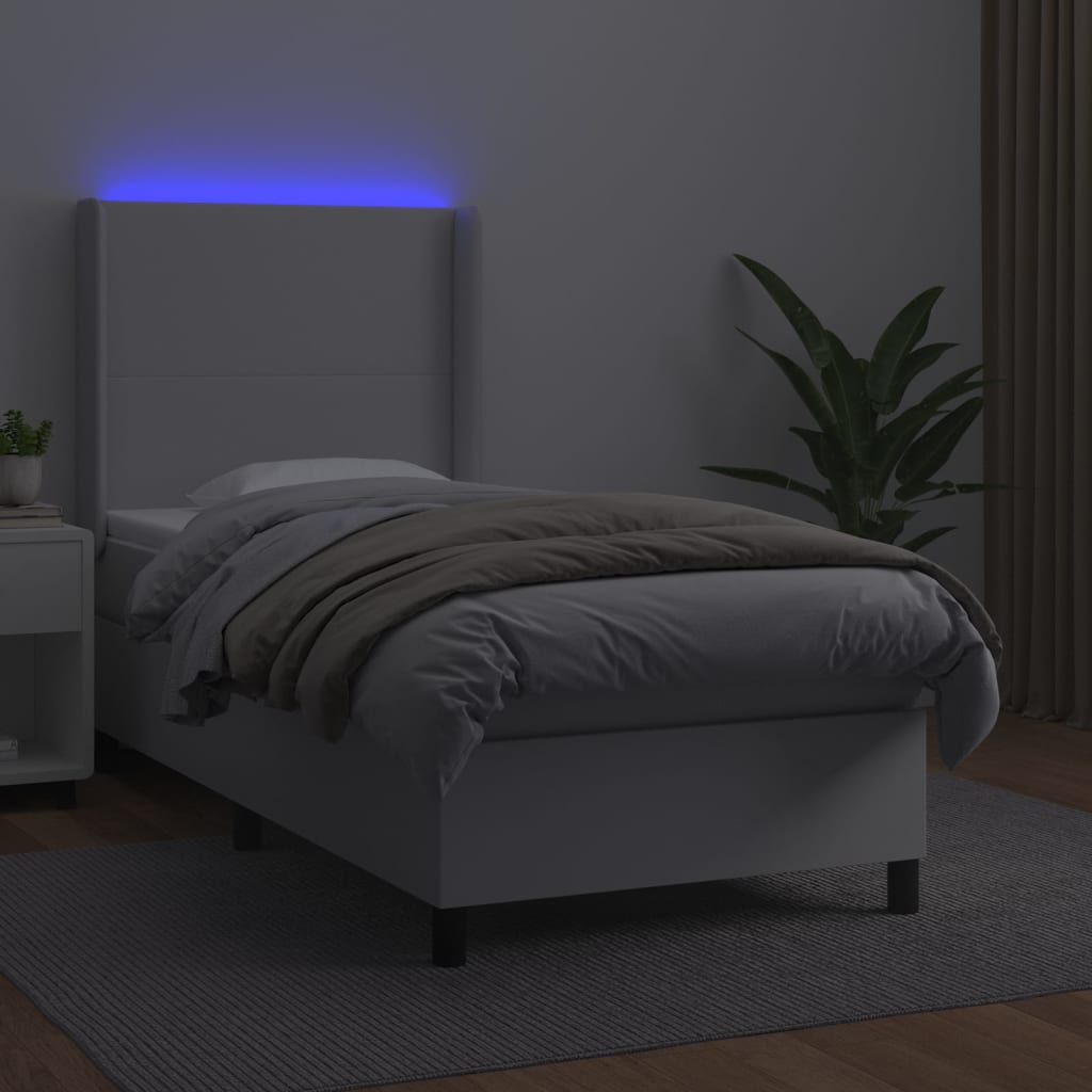 kontinentalseng med LED-lys 90x190 cm kunstlæder hvid