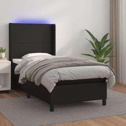 kontinentalseng med LED-lys 90x200 cm kunstlæder sort