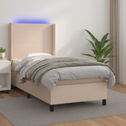 kontinentalseng LED-lys 90x200 cm kunstlæder cappuccinofarvet