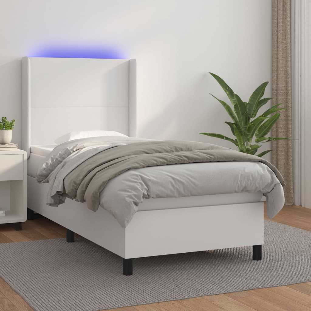 kontinentalseng med LED-lys 100x200 cm kunstlæder hvid