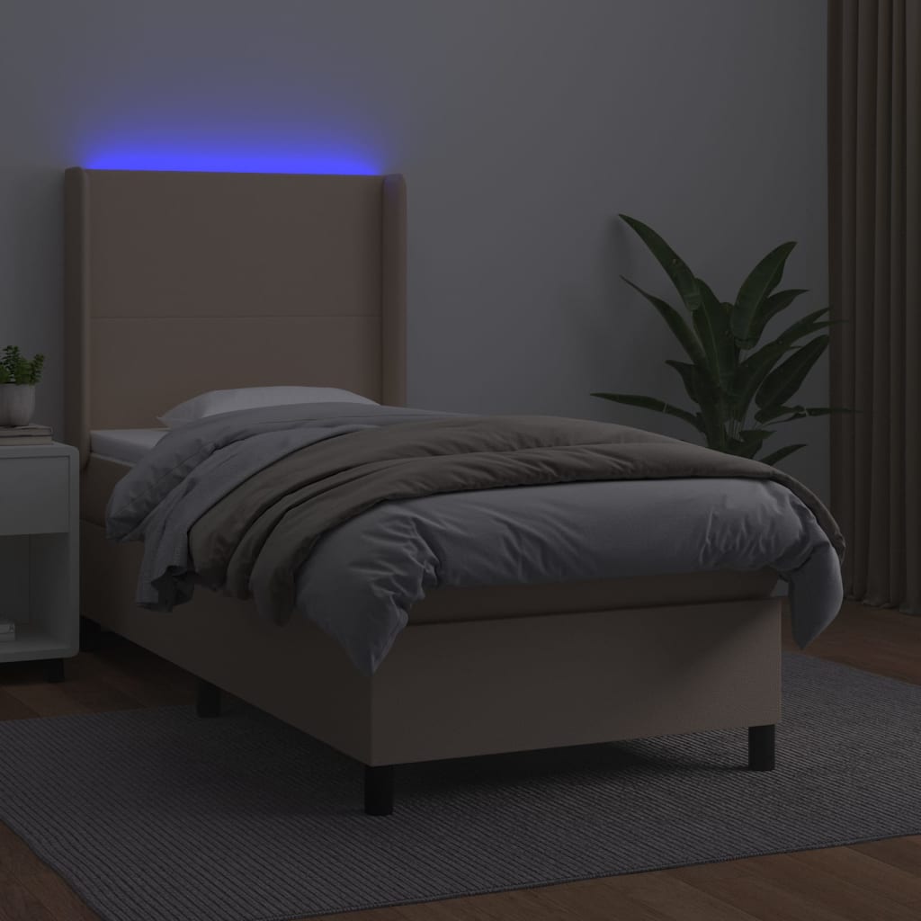 kontinentalseng LED-lys 100x200 cm kunstlæder cappuccinofarvet