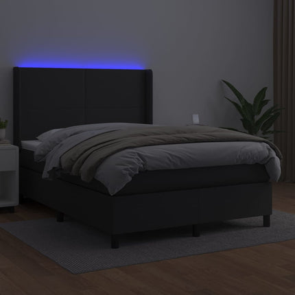 kontinentalseng med LED-lys 140x190 cm kunstlæder sort