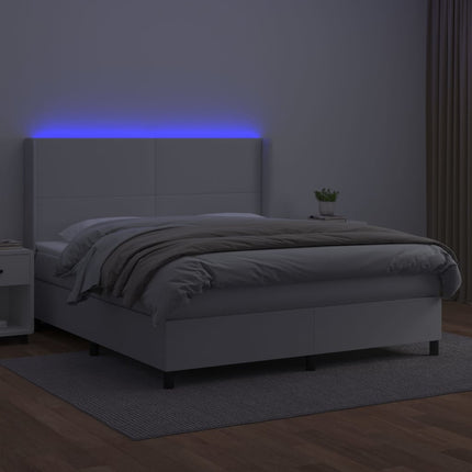kontinentalseng med LED-lys 160x200 cm kunstlæder hvid