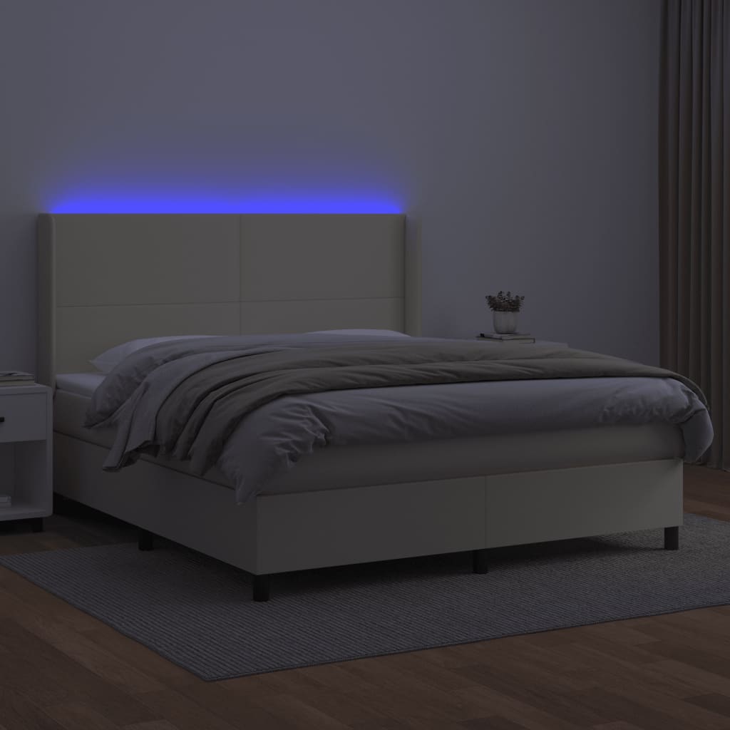 kontinentalseng med LED-lys 180x200 cm kunstlæder cremefarvet