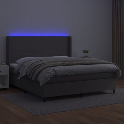 kontinentalseng med LED-lys 180x200 cm kunstlæder grå