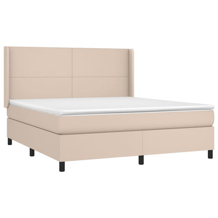 kontinentalseng LED-lys 180x200 cm kunstlæder cappuccinofarvet