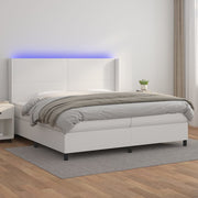 kontinentalseng med LED-lys 200x200 cm kunstlæder hvid