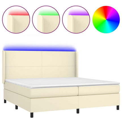 kontinentalseng med LED-lys 200x200 cm kunstlæder cremefarvet