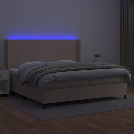 kontinentalseng LED-lys 200x200 cm kunstlæder cappuccinofarvet