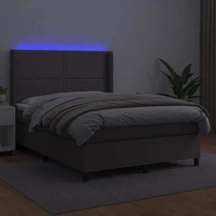 kontinentalseng med LED-lys 140x200 cm kunstlæder grå