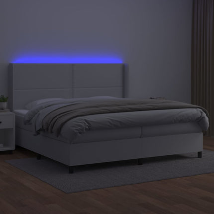 kontinentalseng med LED-lys 200x200 cm kunstlæder hvid