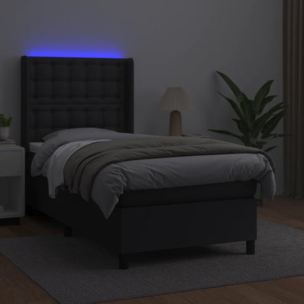 kontinentalseng med madras og LED-lys 80x200 cm kunstlæder sort