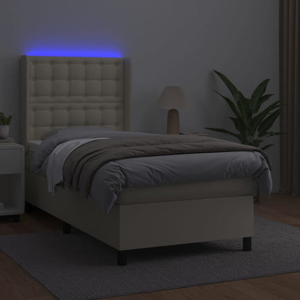 kontinentalseng med LED-lys 80x200 cm kunstlæder cremefarvet