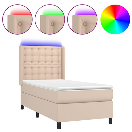 kontinentalseng med LED-lys 80x200 cm kunstlæder cappuccino