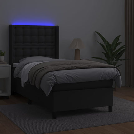kontinentalseng med LED-lys 90x190 cm kunstlæder sort