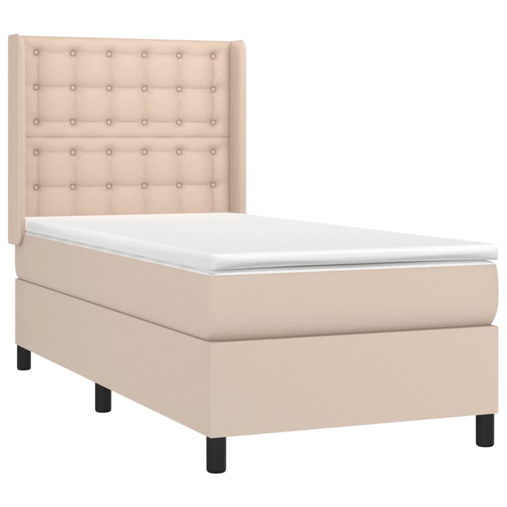 kontinentalseng LED-lys 90x190 cm kunstlæder cappuccinofarvet
