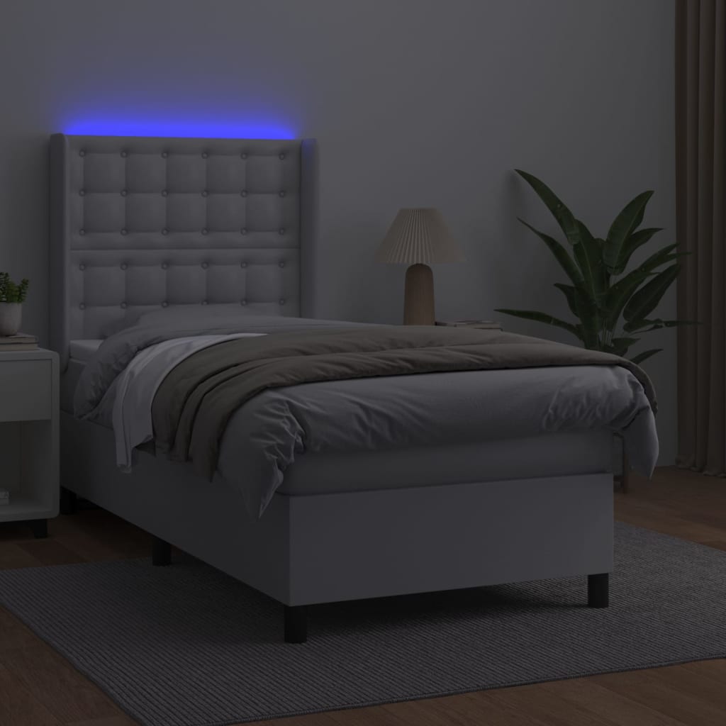 kontinentalseng med LED-lys 100x200 cm kunstlæder hvid