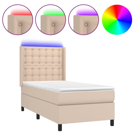 kontinentalseng LED-lys 100x200 cm kunstlæder cappuccinofarvet