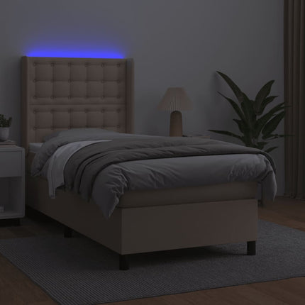 kontinentalseng LED-lys 100x200 cm kunstlæder cappuccinofarvet