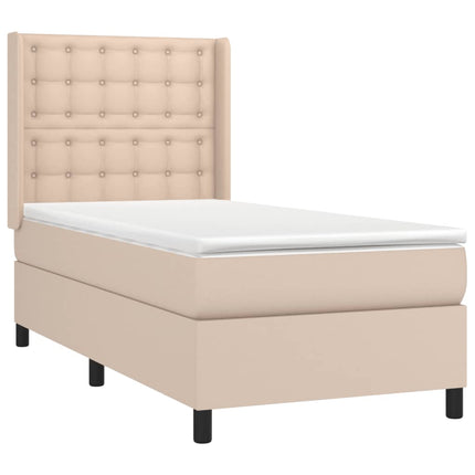 kontinentalseng LED-lys 100x200 cm kunstlæder cappuccinofarvet