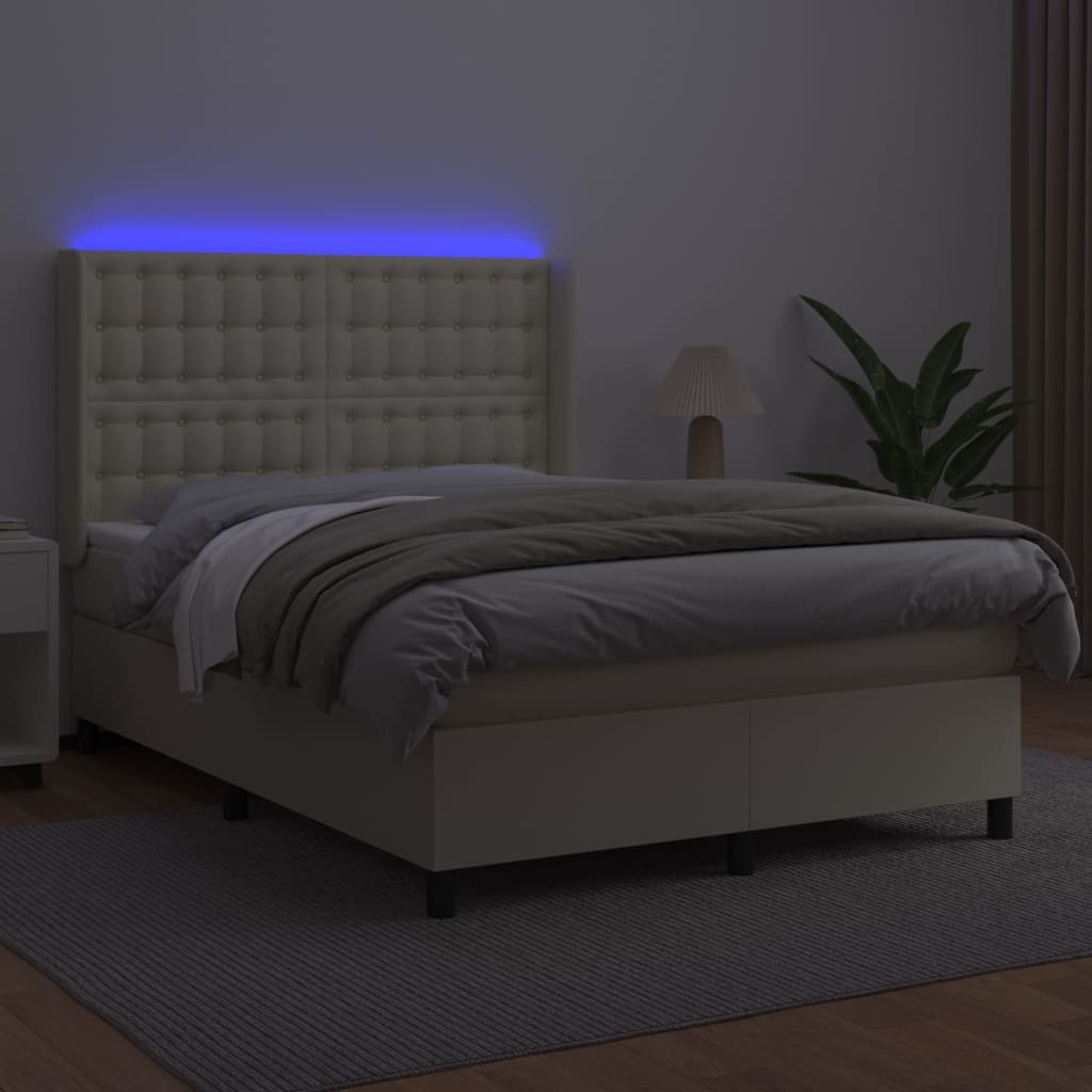 kontinentalseng med LED-lys 140x190 cm kunstlæder cremefarvet