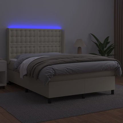 kontinentalseng med LED-lys 140x200 cm kunstlæder cremefarvet