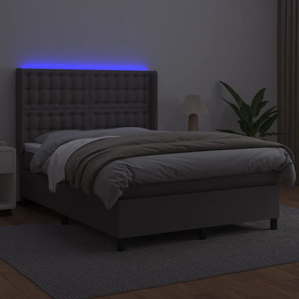 kontinentalseng med LED-lys 140x200 cm kunstlæder grå