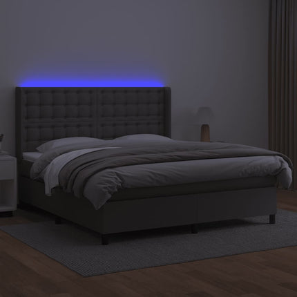 kontinentalseng med LED-lys 180x200 cm kunstlæder grå