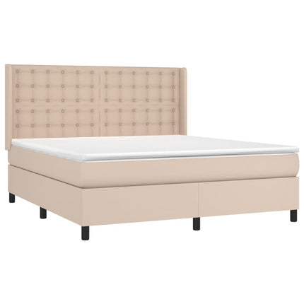 kontinentalseng LED-lys 180x200 cm kunstlæder cappuccinofarvet