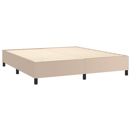 kontinentalseng LED-lys 180x200 cm kunstlæder cappuccinofarvet