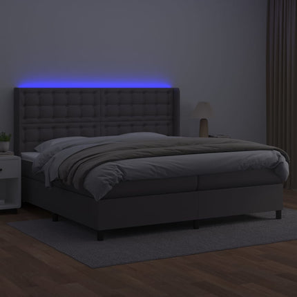 kontinentalseng med LED-lys 200x200 cm kunstlæder grå