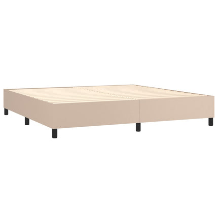 kontinentalseng LED-lys 200x200 cm kunstlæder cappuccinofarvet