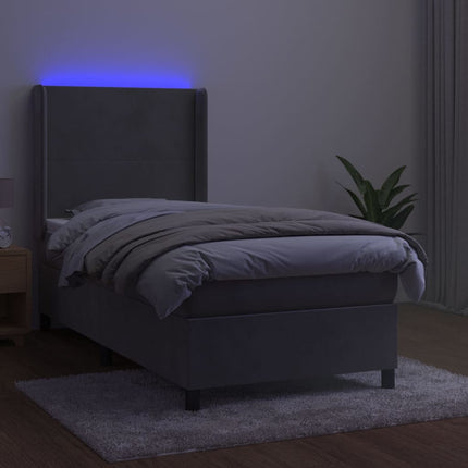 kontinentalseng med LED-lys 100x200 cm fløjl lysegrå